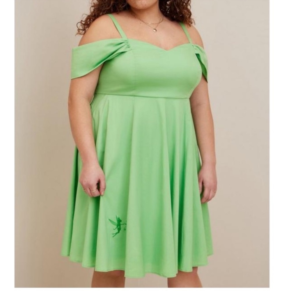 Disney Tinkerbell Stretch Poplin Off Shoulder Dress - Picture 2 of 6